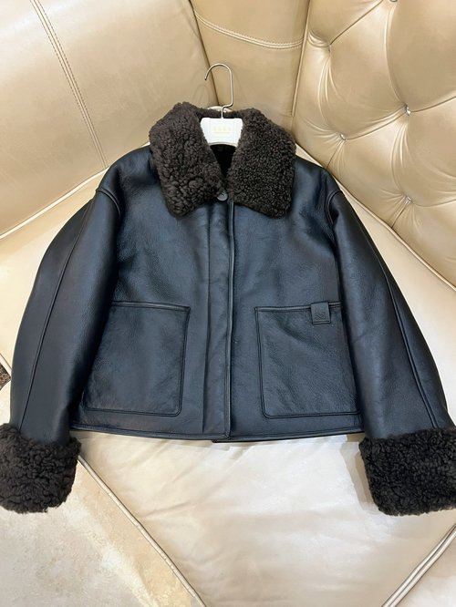 Loewe Vintage Wool Fur-Trimmed Jacket with Imported Leather