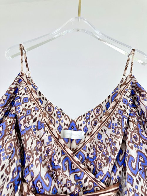 Dior Resort Swim Collection Cornflower Ikat Textured Cotton Wrap Dress