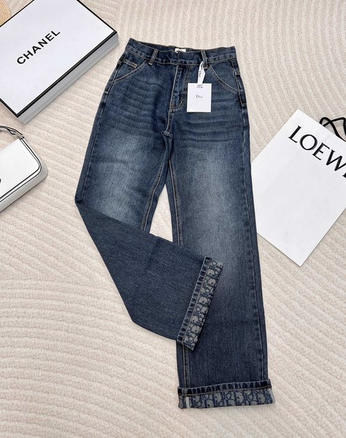Chanel Blue Stone-Washed Cotton Straight-Leg Jeans with Logo
