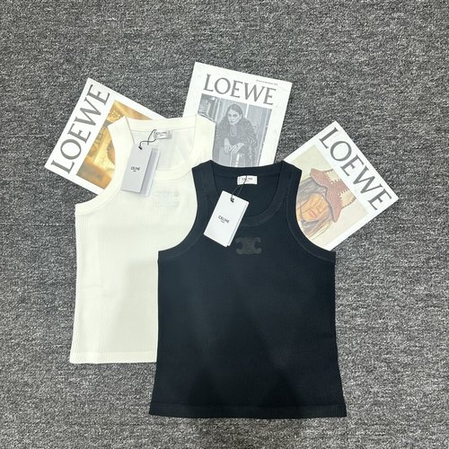 Celine Triumphal - Arch Logo Patch Knitted Tank Top with Comfortable Fabric