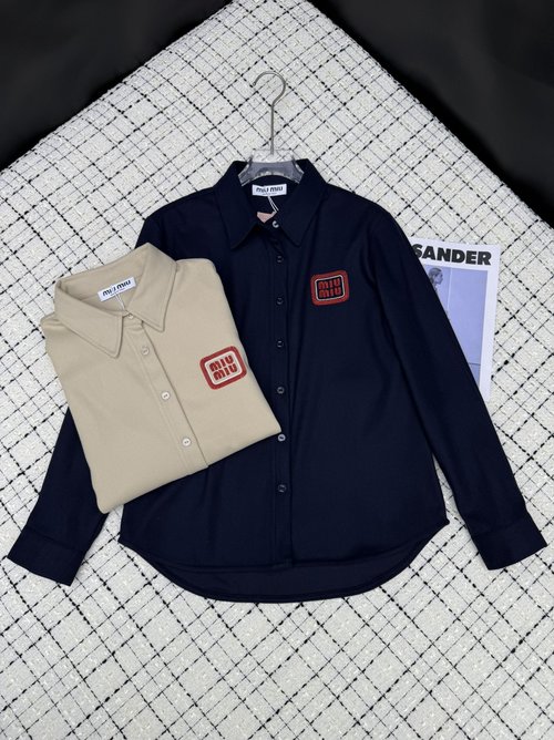 Miu Miu Relaxed Fit Letter Logo Embroidered Wool Blend Cardigan for Sophisticated Comfort