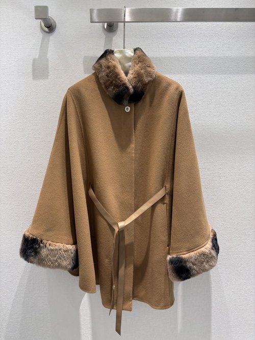 Loro Piana Opulent Cashmere Cloak with South American Chinchilla Fur Collar