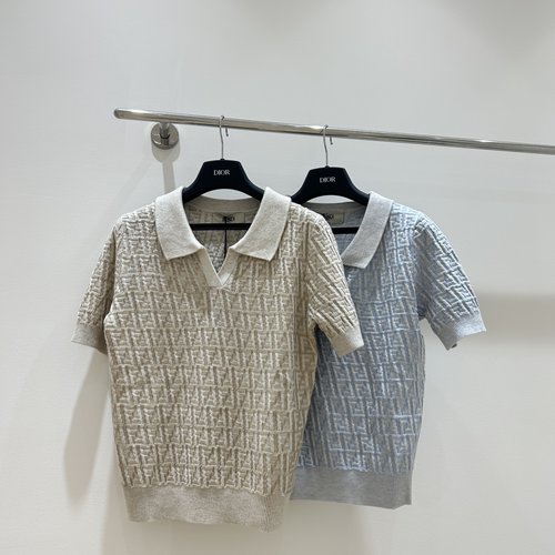 Fendi Short - Sleeve Top with Logo Jacquard, Simple and Elegant in Style