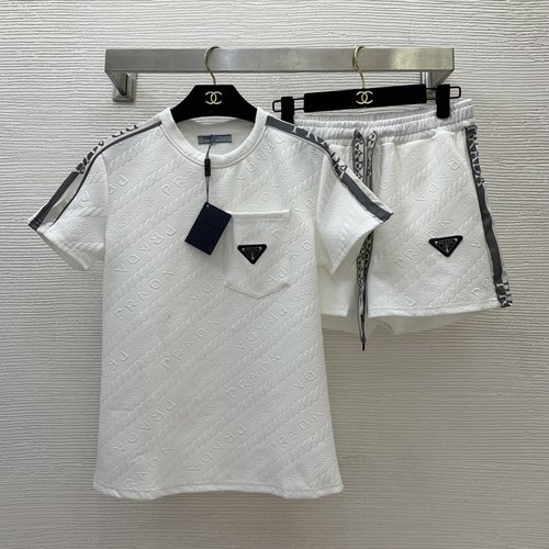 Prada Full-Scale Embossed Letter Sports Two-Piece Set with Shorts
