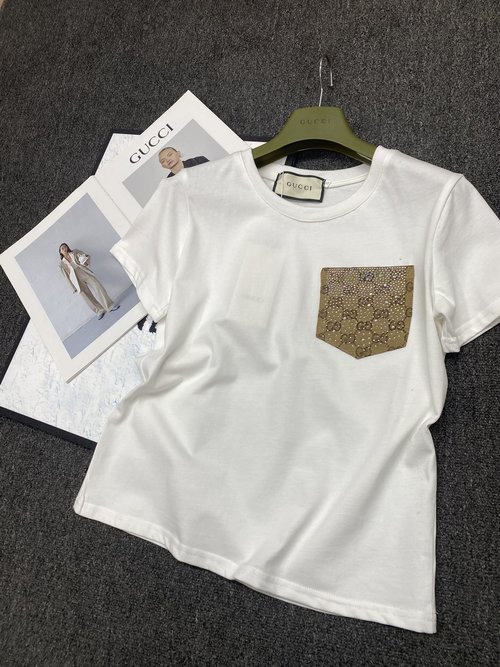 Gucci Simple and Stylish Short-Sleeved T-Shirt with Double G Jacquard Pocket