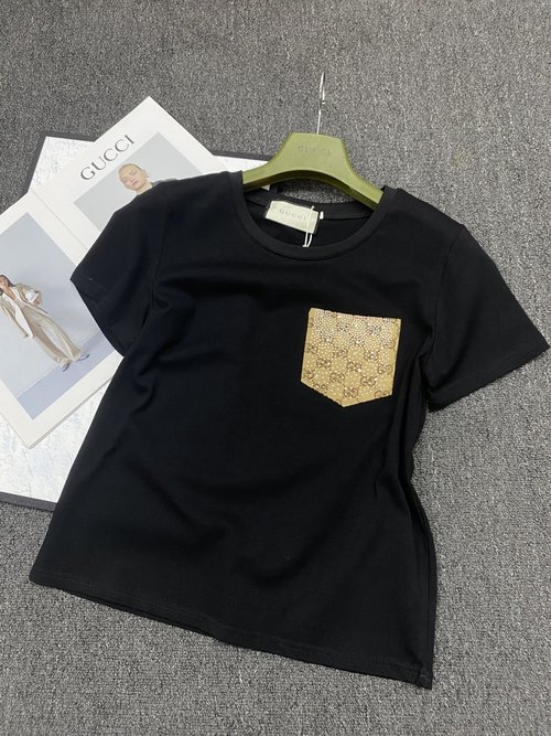 Gucci Simple and Stylish Short-Sleeved T-Shirt with Double G Jacquard Pocket