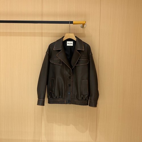 Miu Miu Retro-Style Versatile Leather Jacket