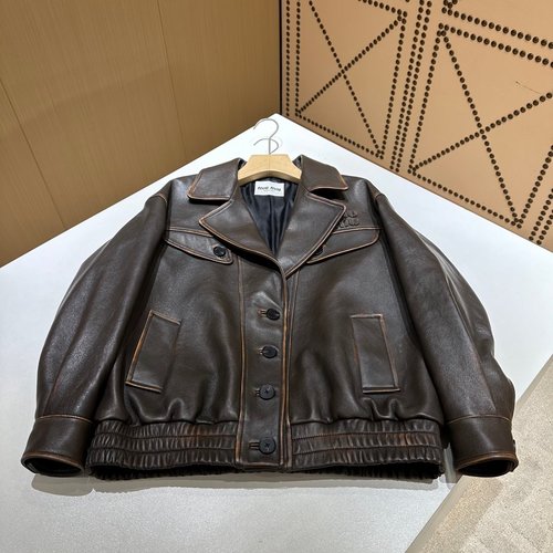 Miu Miu Retro-Style Versatile Leather Jacket
