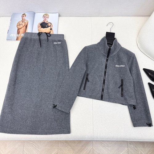 Miu Miu Miu Style Matching Set in Grey Sherpa Fabric