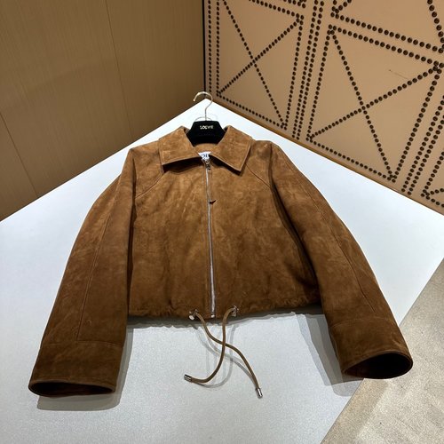 Loewe Fashionable Versatile Single Leather Coat with Imported Material