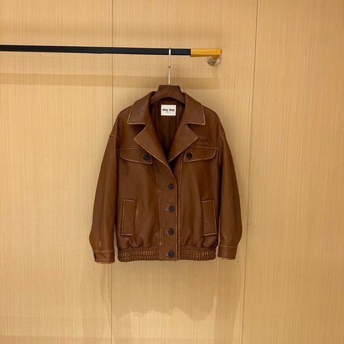Miu Miu Elegant Vintage Leather Jacket Crafted from Imported Lambskin