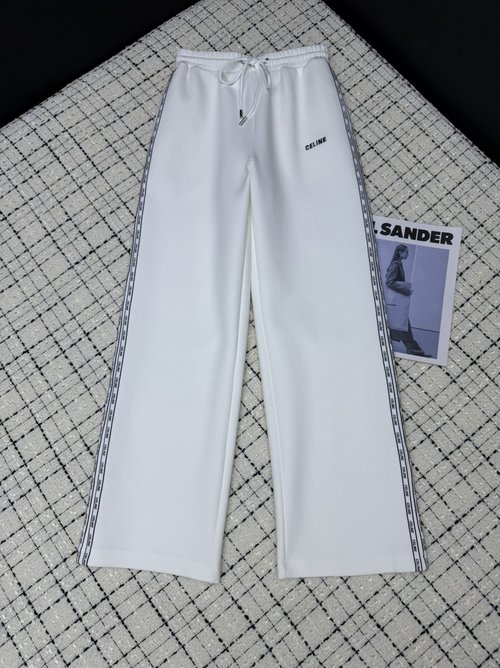 Celine Casual Striped Logo Tape Trousers in Premium Cotton