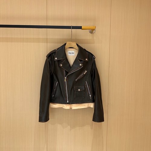 Miu Miu Elegant Vintage Leather Jacket Crafted from Imported Lambskin