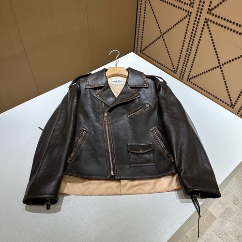 Miu Miu Elegant Vintage Leather Jacket Crafted from Imported Lambskin