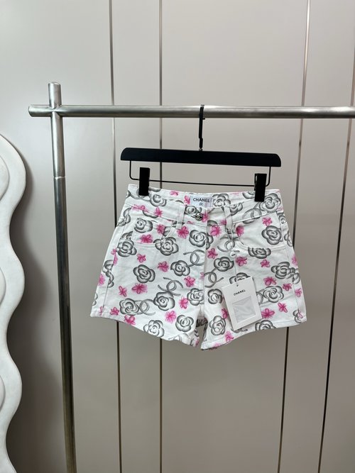 Chanel Ski Series Camellia Print Denim Shorts, High Street Style