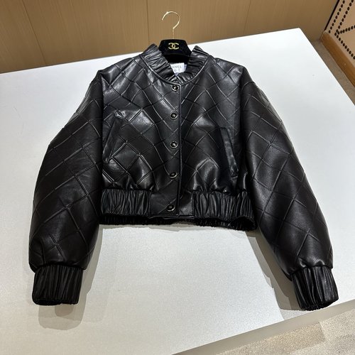Chanel Fall-Shoulder Leather Jacket with Threaded Design, Imported Turkish Lambskin