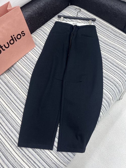 Miu Miu New Design Drawstring Waist Casual Trousers with High-end Embroidery
