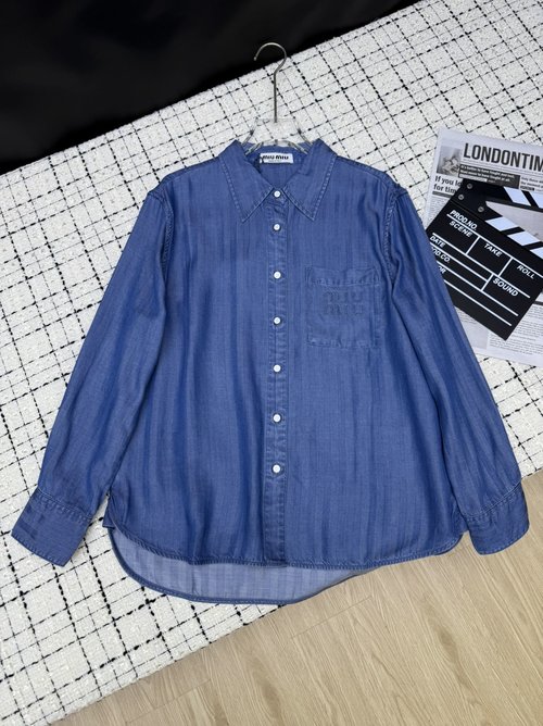 Dior Retro Tencel Denim Shirt with Pocket Logo: Casual Sophistication