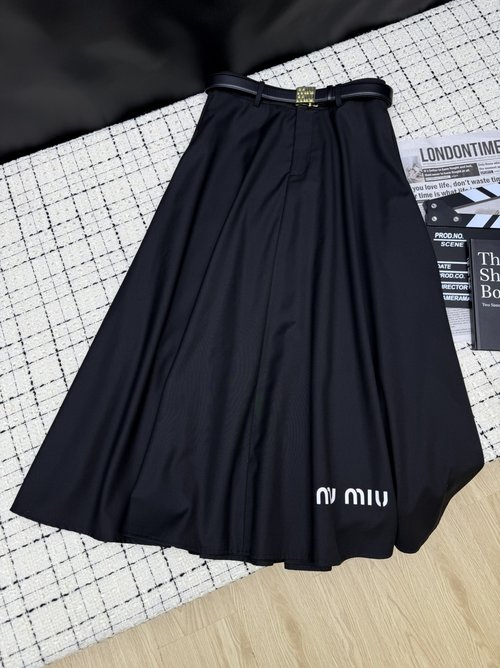 Miu Miu Classic High-Waisted Print Skirt with Logo Detail