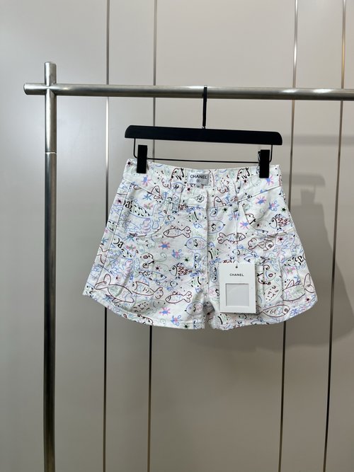 Chanel Cotton Fish Print Denim Shorts, Comfortable and Stylish