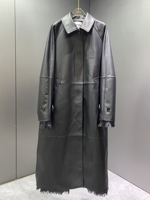 Miu Miu Long Sheepskin Windbreaker with Chest Embroidery