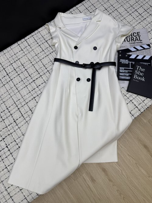 Dior V-Neck Belted Tailored Suit Dress