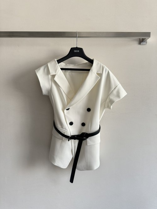 Dior Irregular Suited Top with Asymmetric Sleeve and Belt