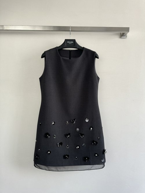 Prada Gorgeous Beaded Sleeveless Dress with Flowers