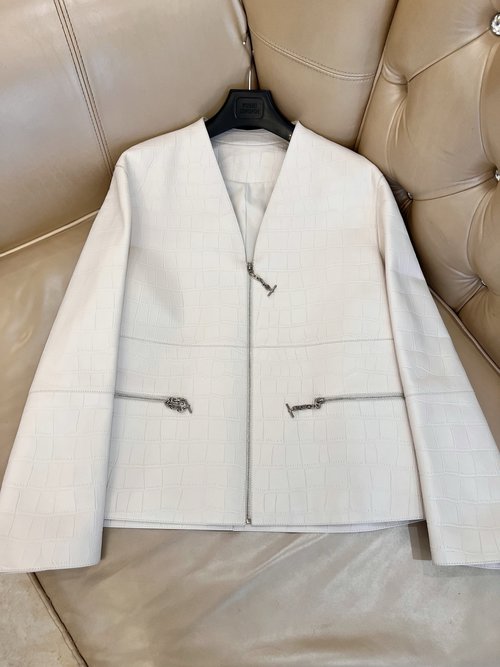 Hermes Customized Lambskin Leather Coat with Oil Edge and Simple Design