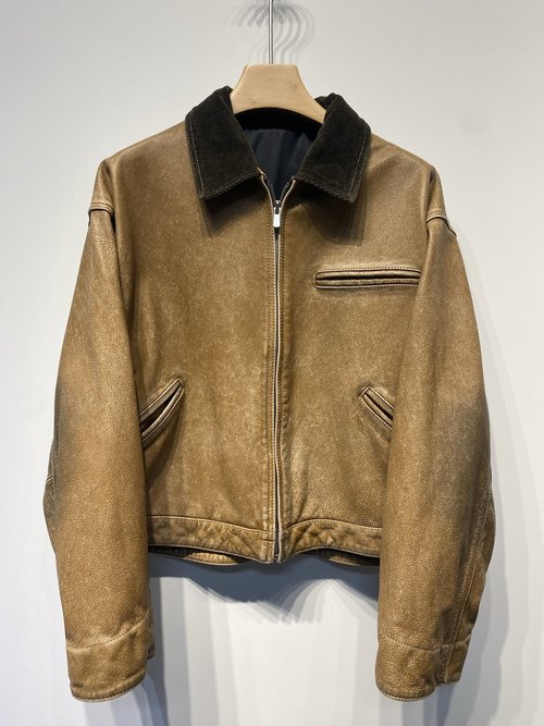 Prada Imported Cowhide Leather Jacket with Corduroy Collar