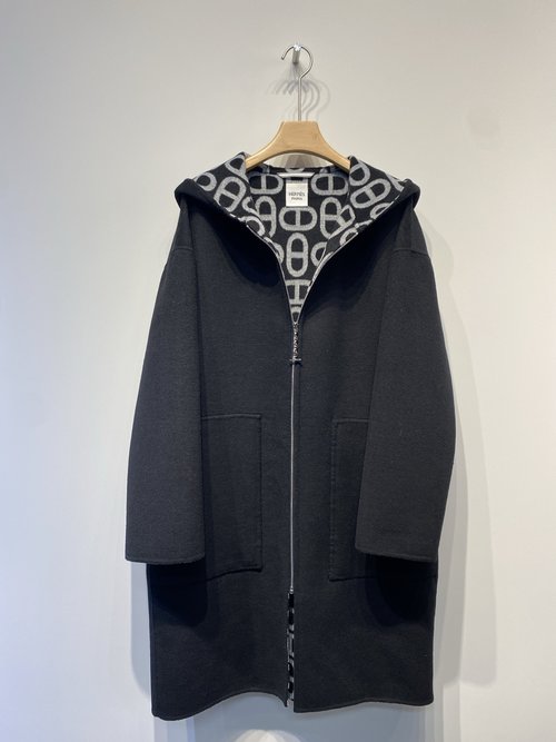 Hermes Double-Sided Pig-Nose Woolen Coat with Colorful Jacquard