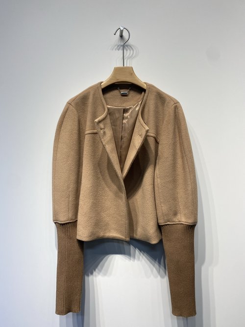 Chanel Camel Wool Short Knit Coat with Cuffed Sleeves