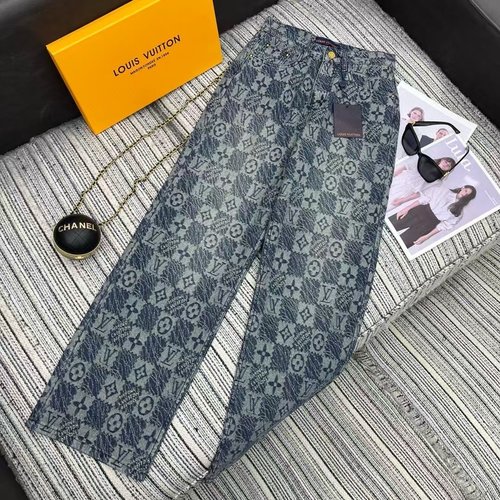 Louis Vuitton Classic Monogram Jacquard Denim Straight-Leg Trousers, A Must-Have