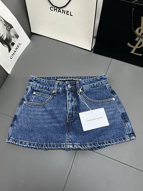 Alexander Wang Solid Color Mid-Waist Denim Skirt, Flattering Design