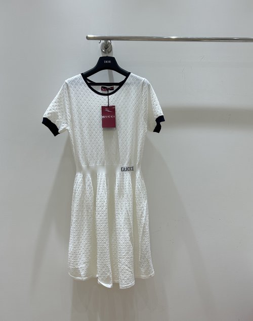 Gucci Stylish White Round Neck Perforated Sleeveless Dress