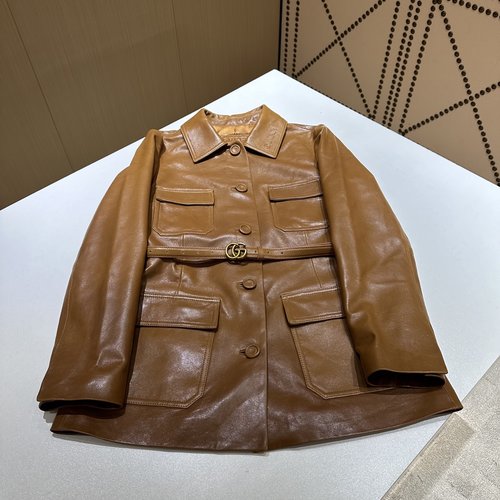 Gucci Genuine Leather Work Collar with Embossed Design and Custom Hardware