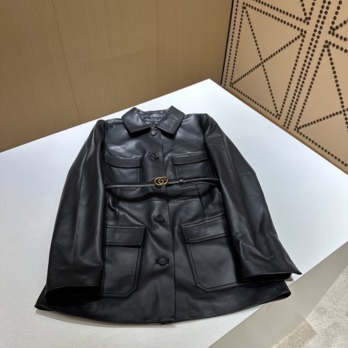 Gucci Genuine Leather Work Collar with Intricate Embossing and Quality Accessories