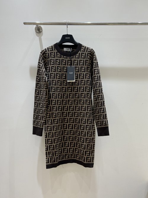 Fendi Double F Logo Round Neck Long Sleeve Dress for Stylish Appeal