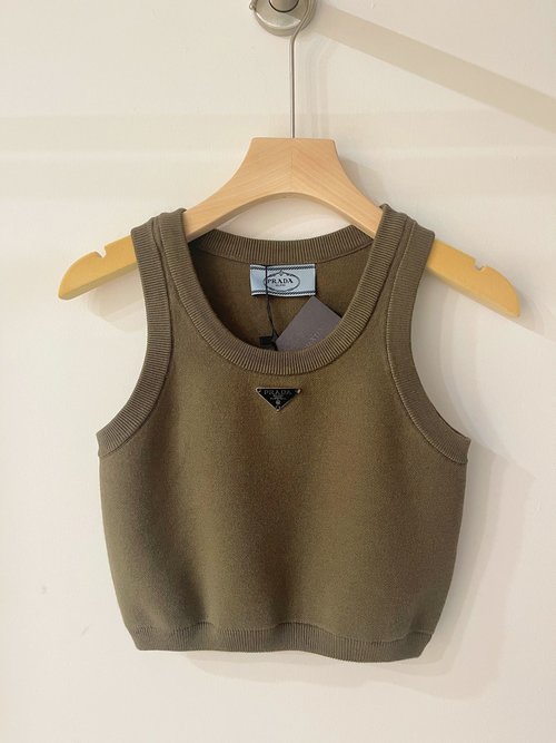 Prada Soft Breathable Short Knit Tank Top for Layering