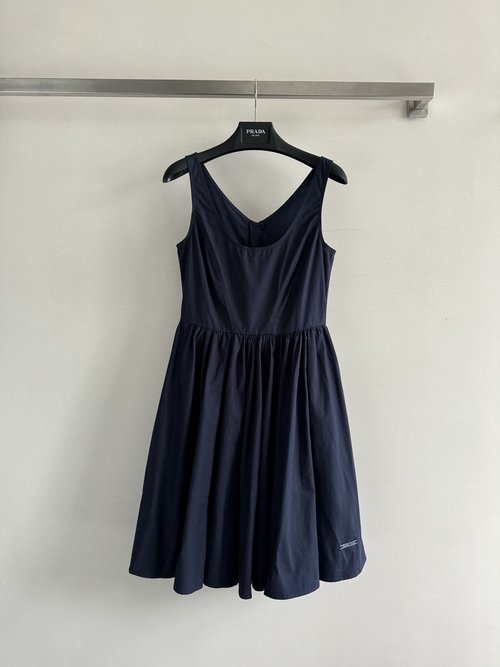 Prada Workwear Sleeveless Dress with Waistband and Skirted Hem