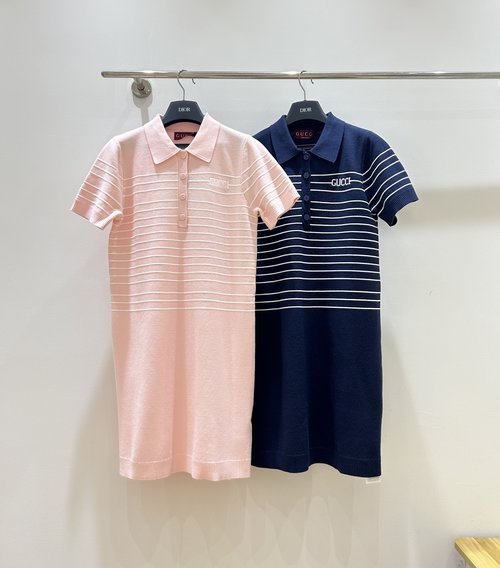 Gucci Turn-down Collar Loose Short-sleeved Dress, Simple, Graceful and Breathable