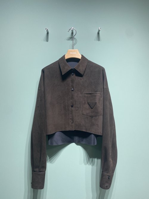 Prada Stylish Batwing Sleeve Suede Leather Coat with Handmade Oil Edges