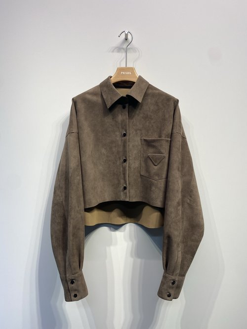 Prada Stylish Batwing Sleeve Suede Leather Coat with Handmade Oil Edges
