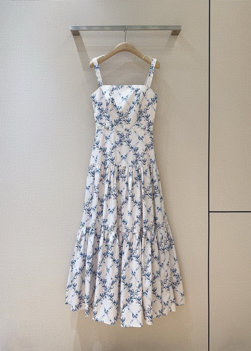 Dior Cotton Sling Dress with Retro Patterns, Pearl Trim and Multiple Layers