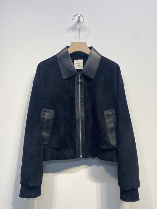 Hermes Classic Leather Jacket with Collar and Patchwork
