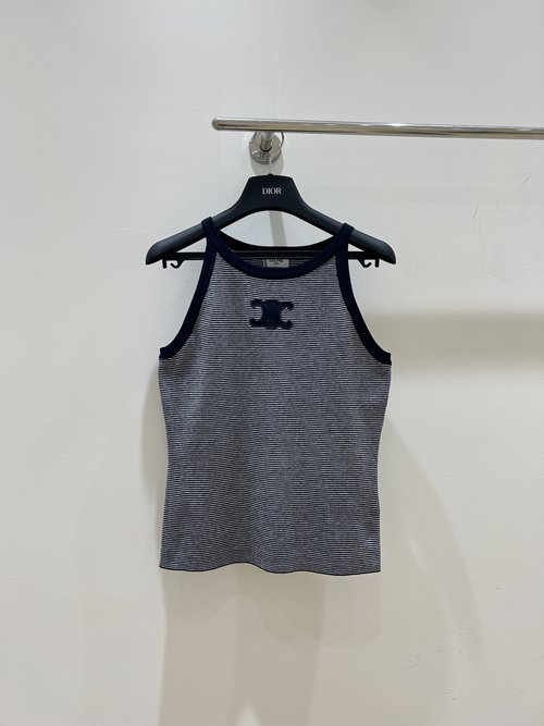 Celine Stripe Color-Blocked Knitted Vest, Simple and Versatile