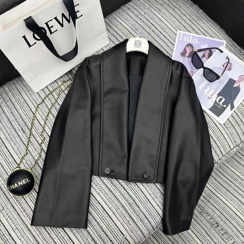 Loewe Yang Mi Style Large Collar Lambskin Jacket, High-End Quality, Black