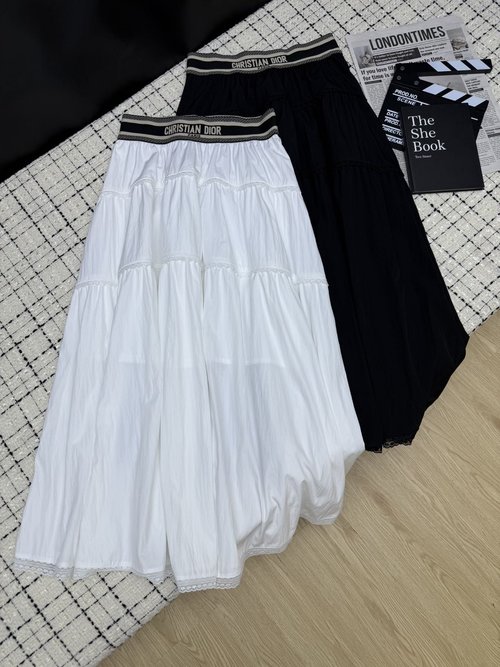 Dior Resort Style Long Cotton Skirt with Lace