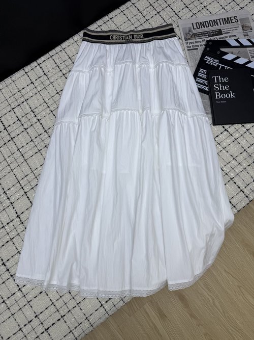 Dior Resort Style Long Cotton Skirt with Lace
