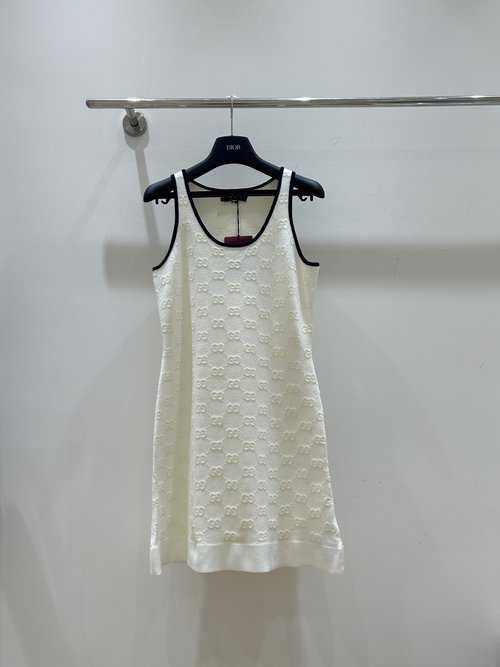 Gucci Color-Blocked Dress with All-Over Letter Jacquard Pattern